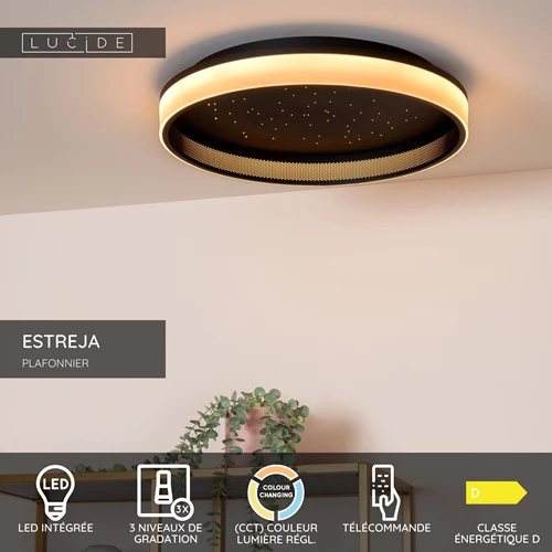 Lucide ESTREJA - Plafonnier - Ø 40 cm - LED 3 StepDim - CCT - 2500K/3000K - Noir - USP